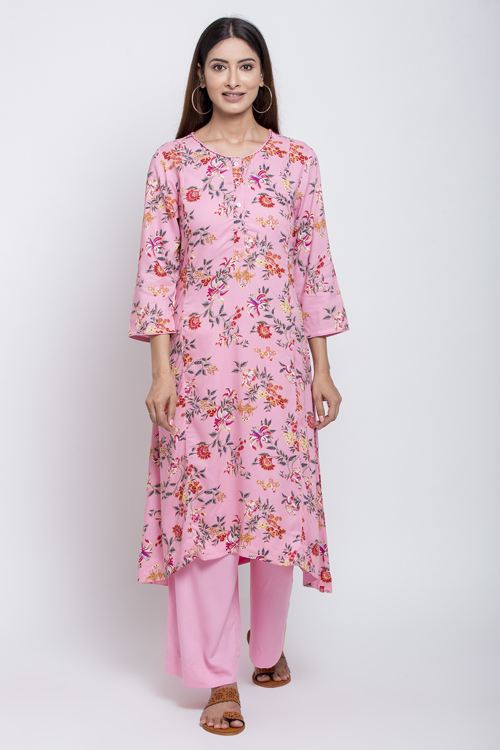 Pink Viscose A-Line Kurta Palazzo Suit Set image number 0