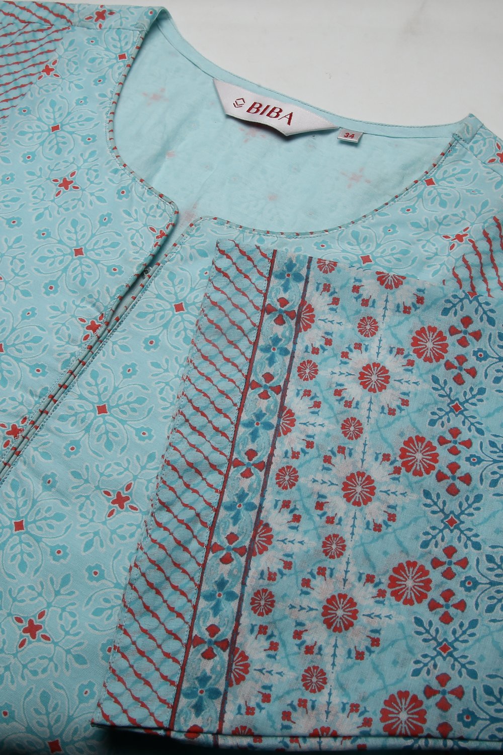 Turquoise Cotton Kalidar Kurta Churidar Suit Set image number 1