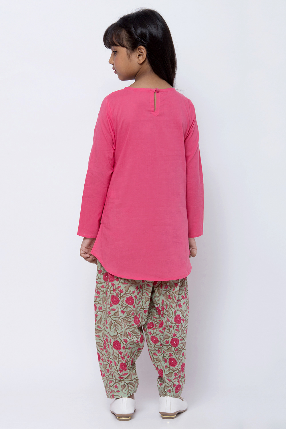 Pink And Turquoise Cotton Straight Kurta Salwar Suit Set image number 4