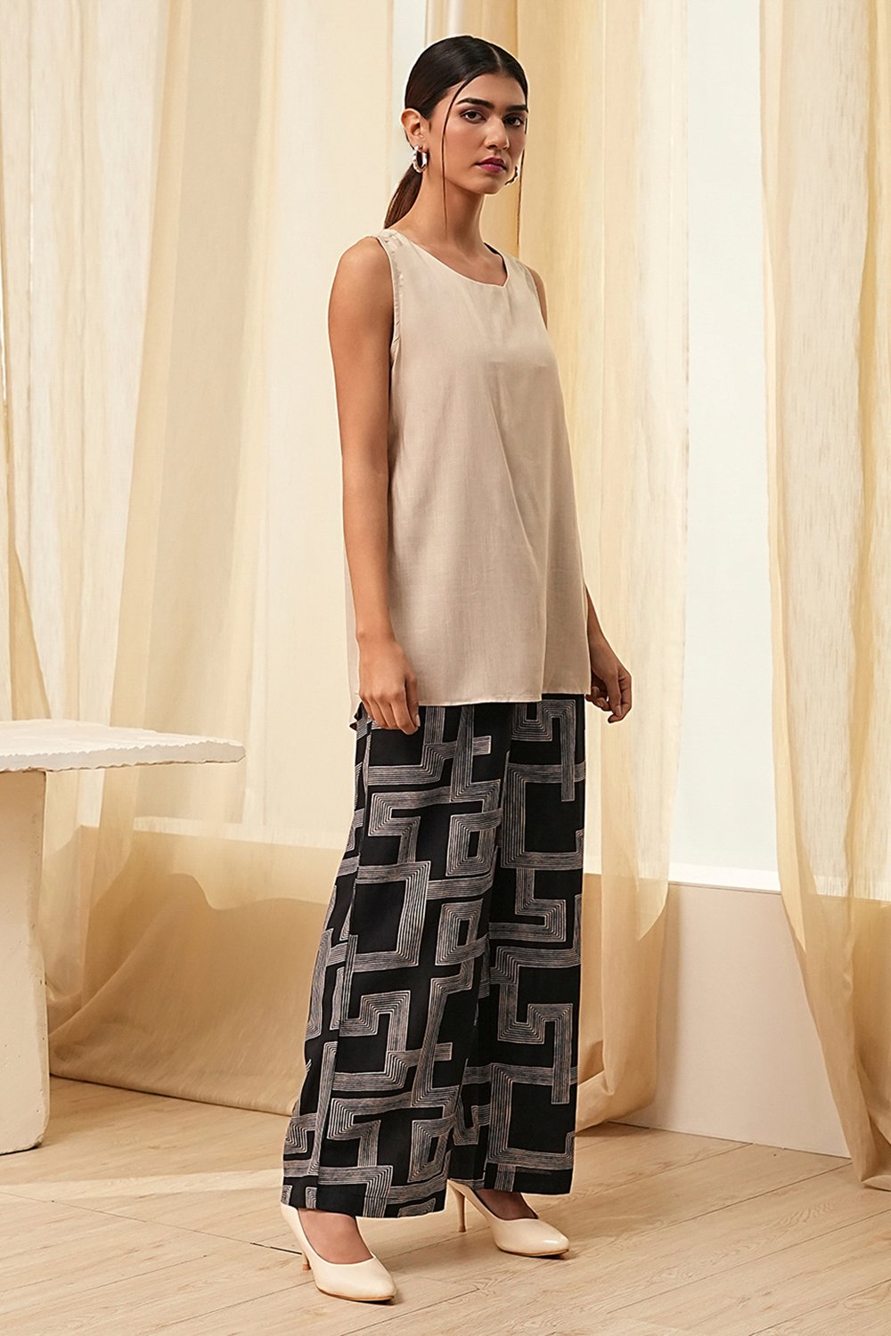 Black Viscose Printed Co-ord Set image number 7
