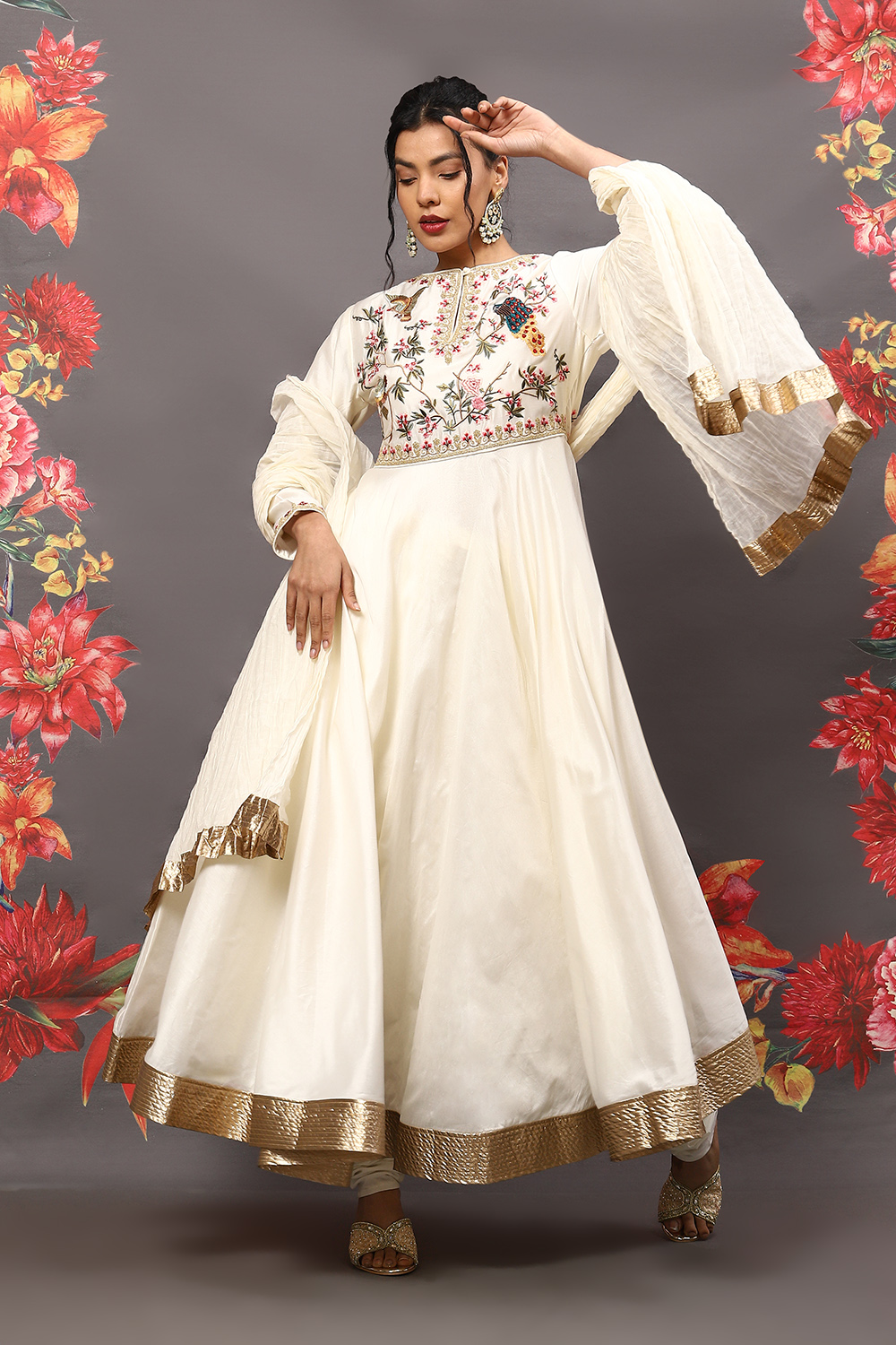Rohit Bal Off White Cotton Blend Anarkali Kurta Suit Set image number 0