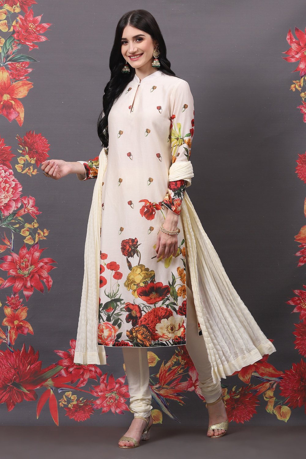 Rohit Bal Off White Cotton Silk Straight Printed Suit Set image number 5