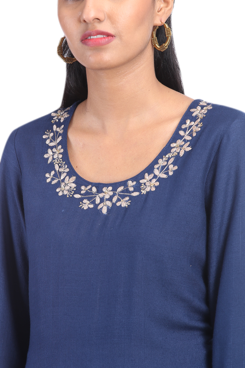 Blue Poly Cotton Asymmetric Printed Kurta image number 1