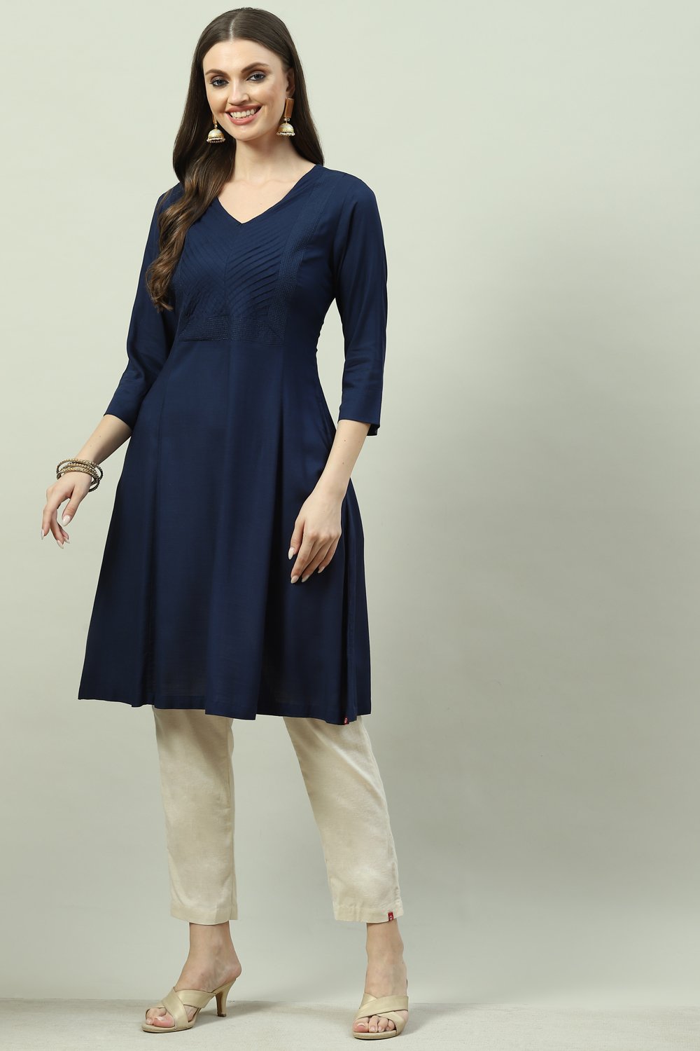 Indigo Rayon A-Line Solid Dress image number 0