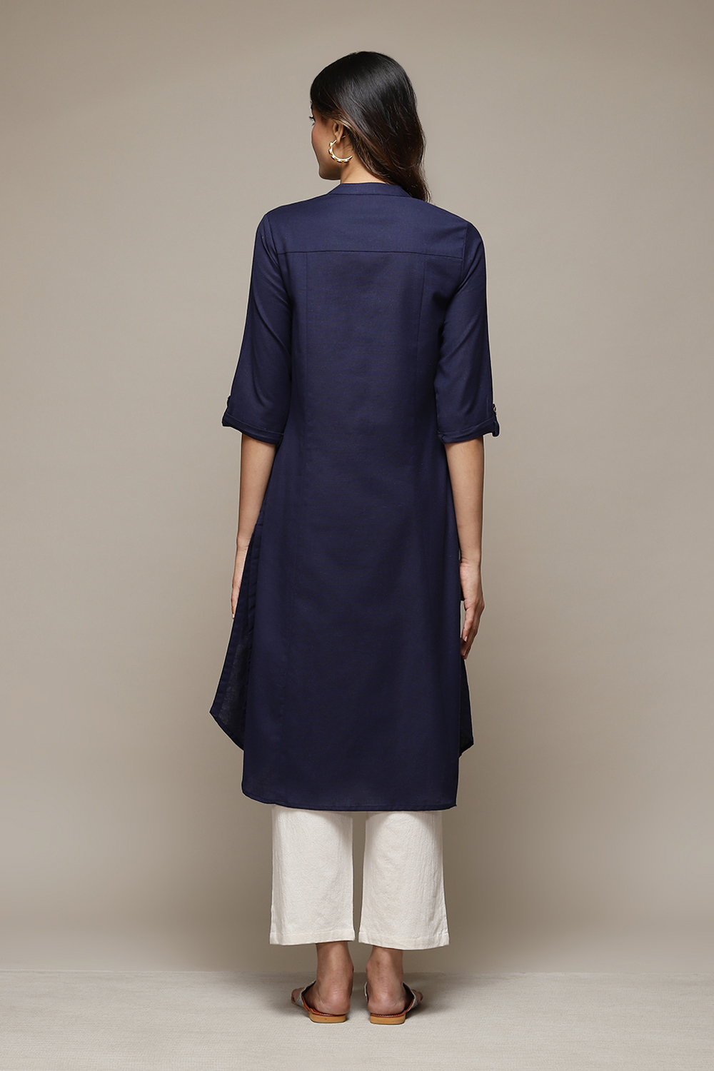 Navy Blue A-Line Solid Kurta image number 3