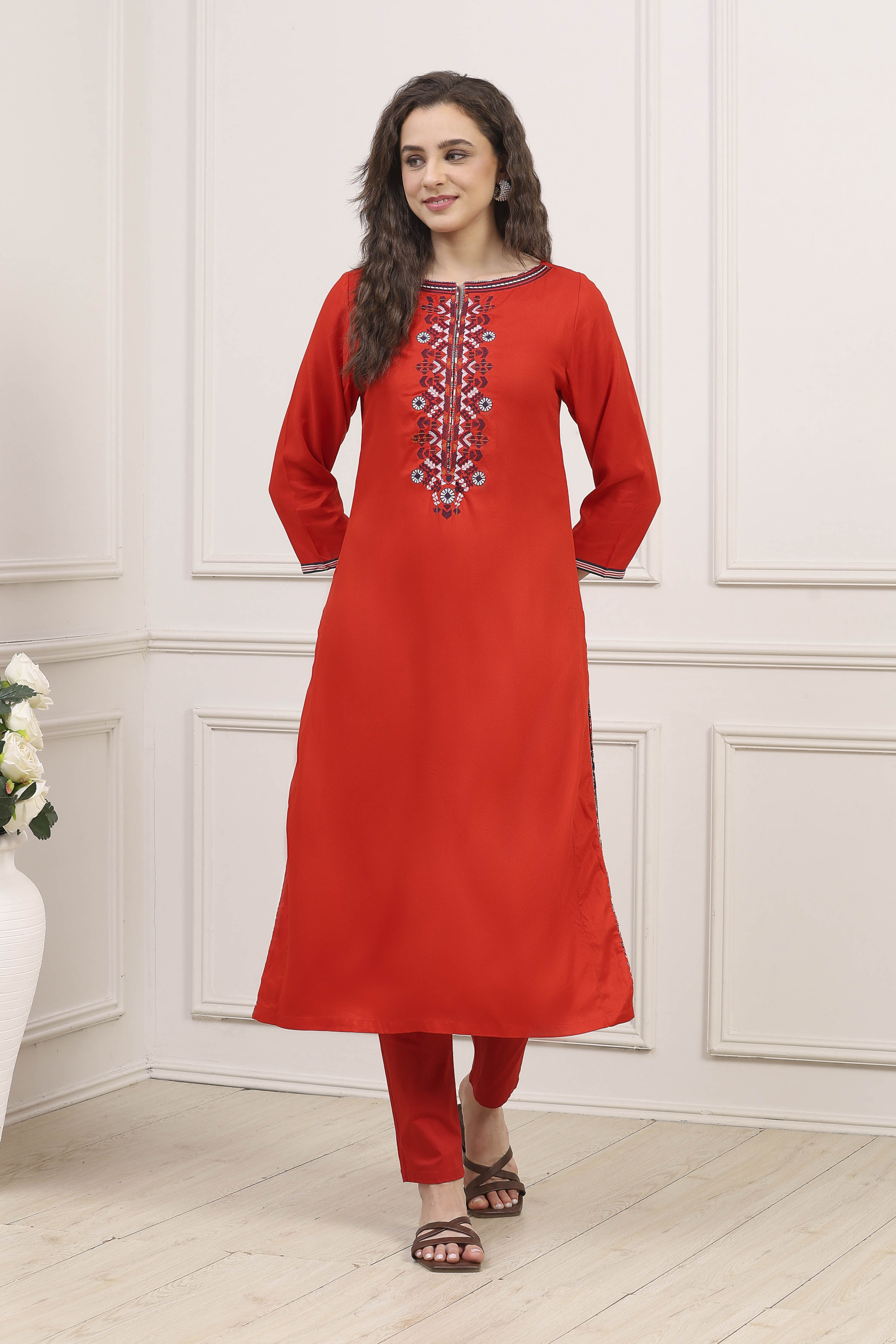Blue Rayon Printed Straight Kurta image number 5
