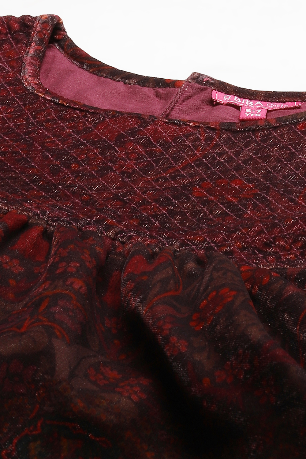 Maroon Flared Art Silk Printed Dress image number 1