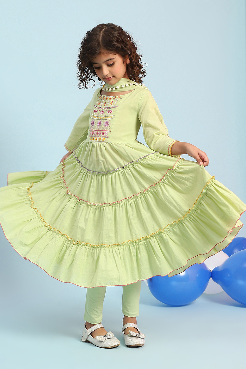 Pastel Pink Cotton Tiered Suit Set image number 7