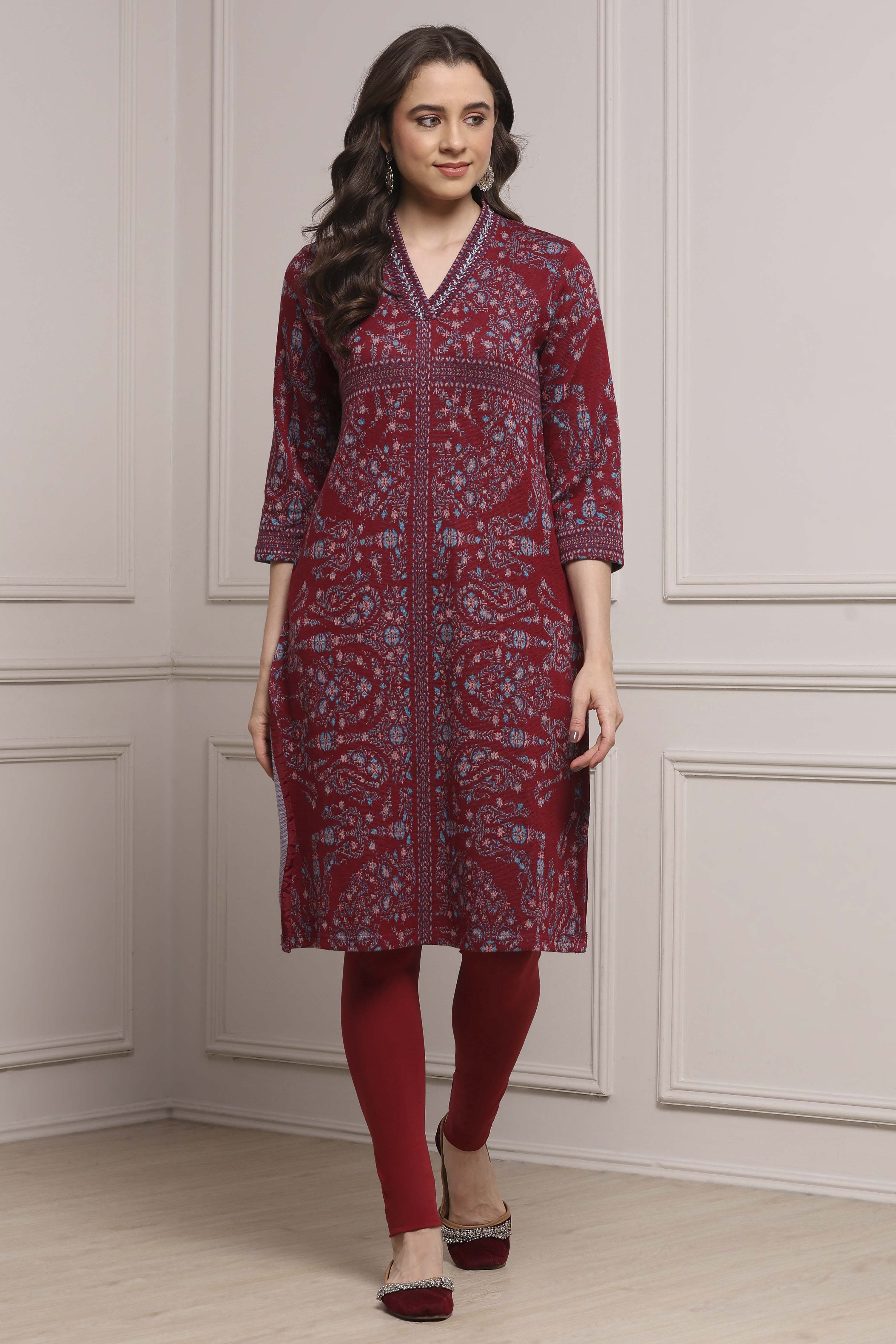 Emerald Green Cotton Blend Yarndyed Straight Kurta image number 5