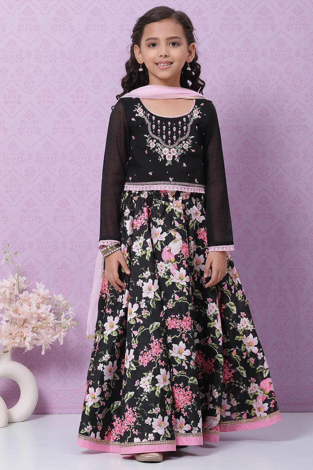 Black Art Silk Lehenga Set image number 5