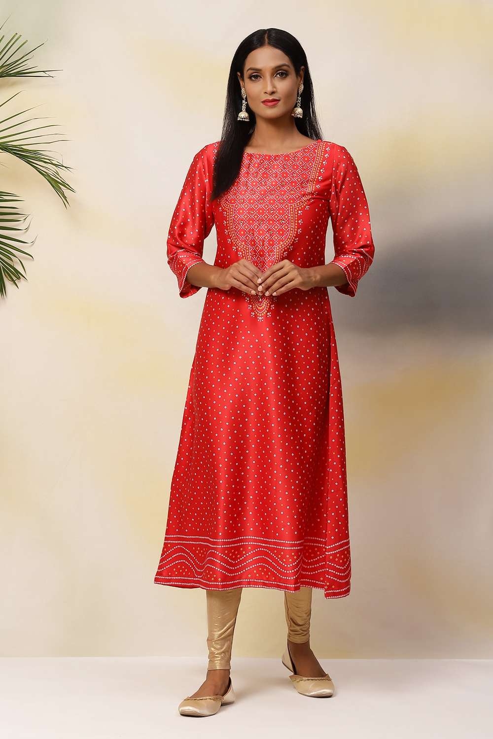 Red Anarkali Modal Printed Kurta image number 0