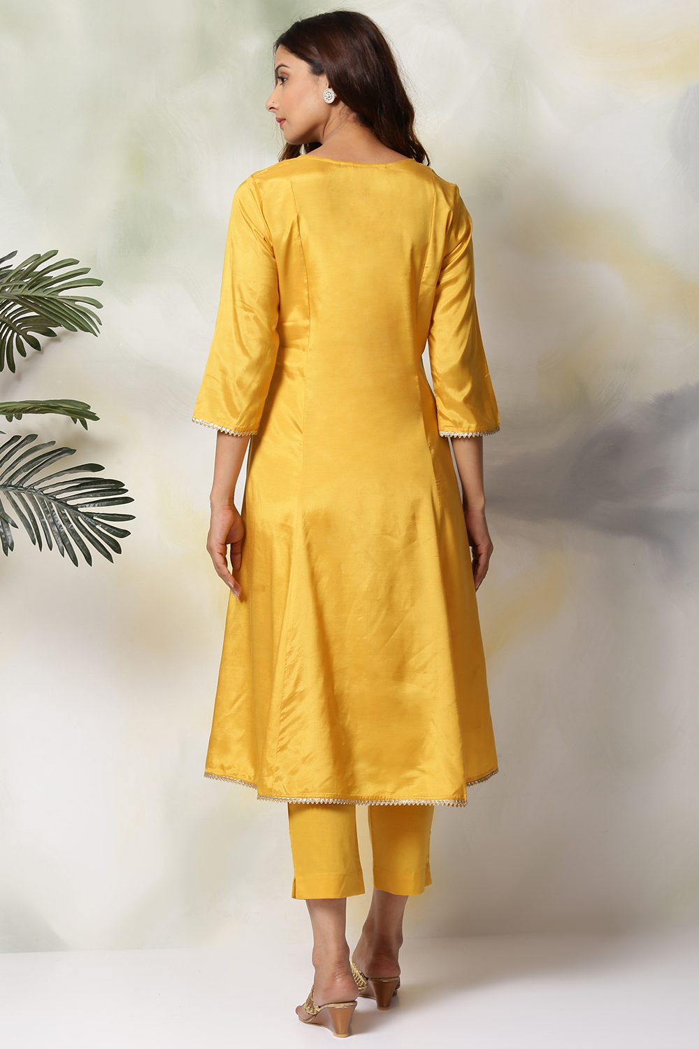 Sea Green Viscose Kalidar Kurta Pants Suit Set image number 4