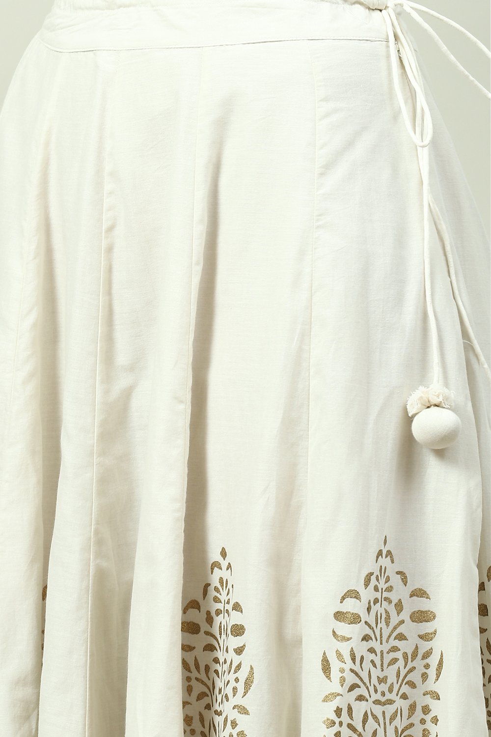 Off White Cotton Anarkali Kurta Lehenga Suit Set image number 2