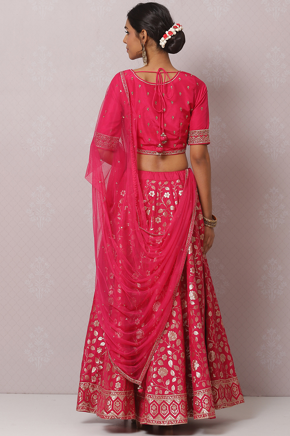 Hot Pink Straight Art Silk Lehenga Set image number 4