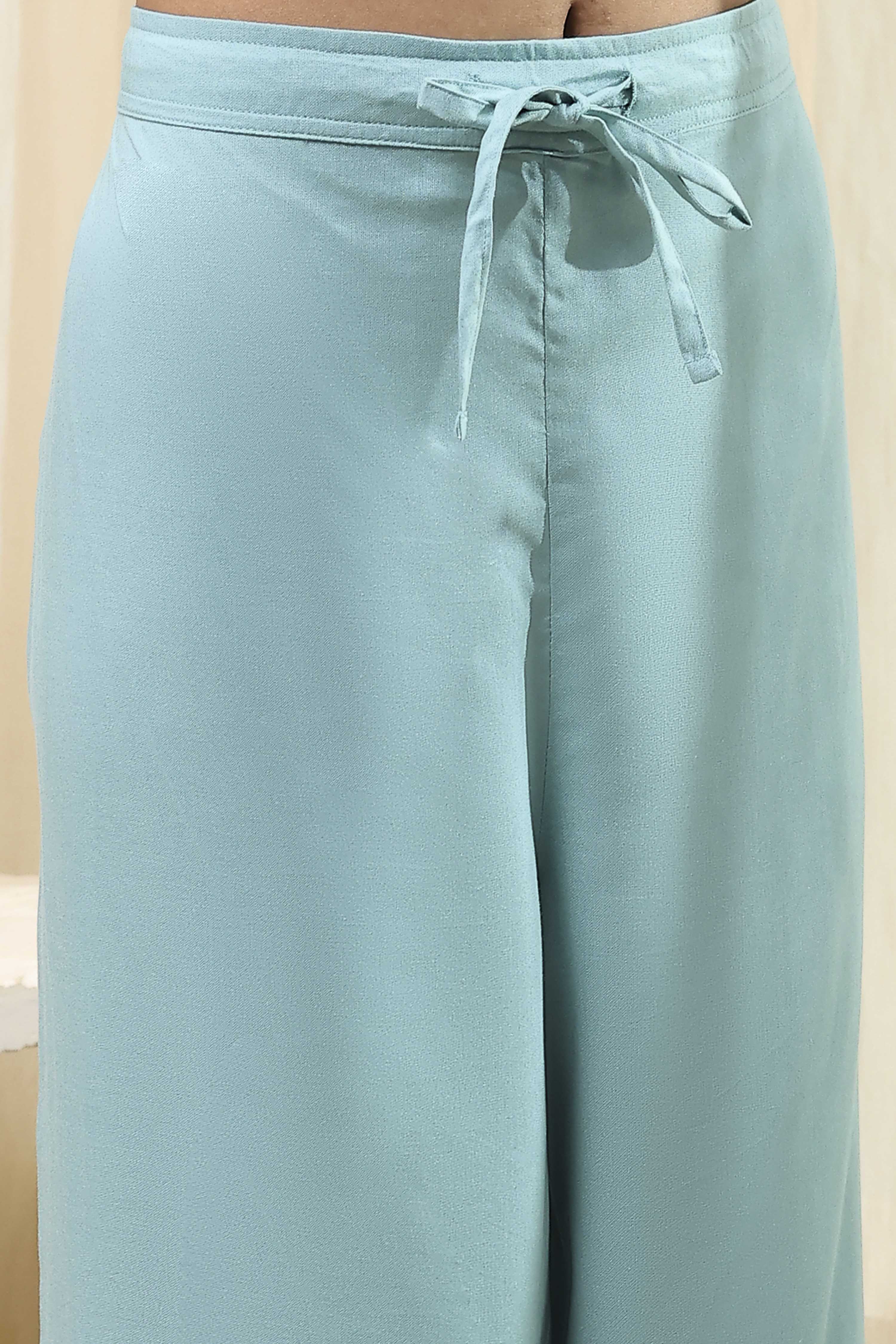 Dull Blue Solid A-Line Suit Set image number 2