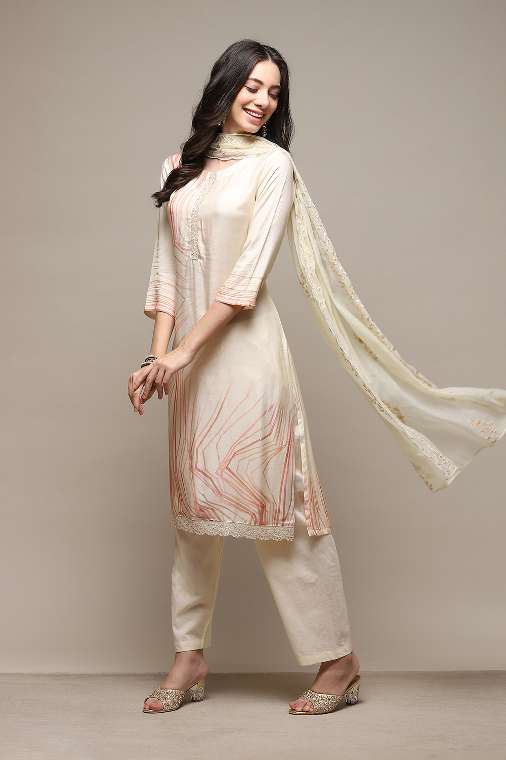 Lemon Muslin Machine Embroidered Unstitched Suit Set image number 1