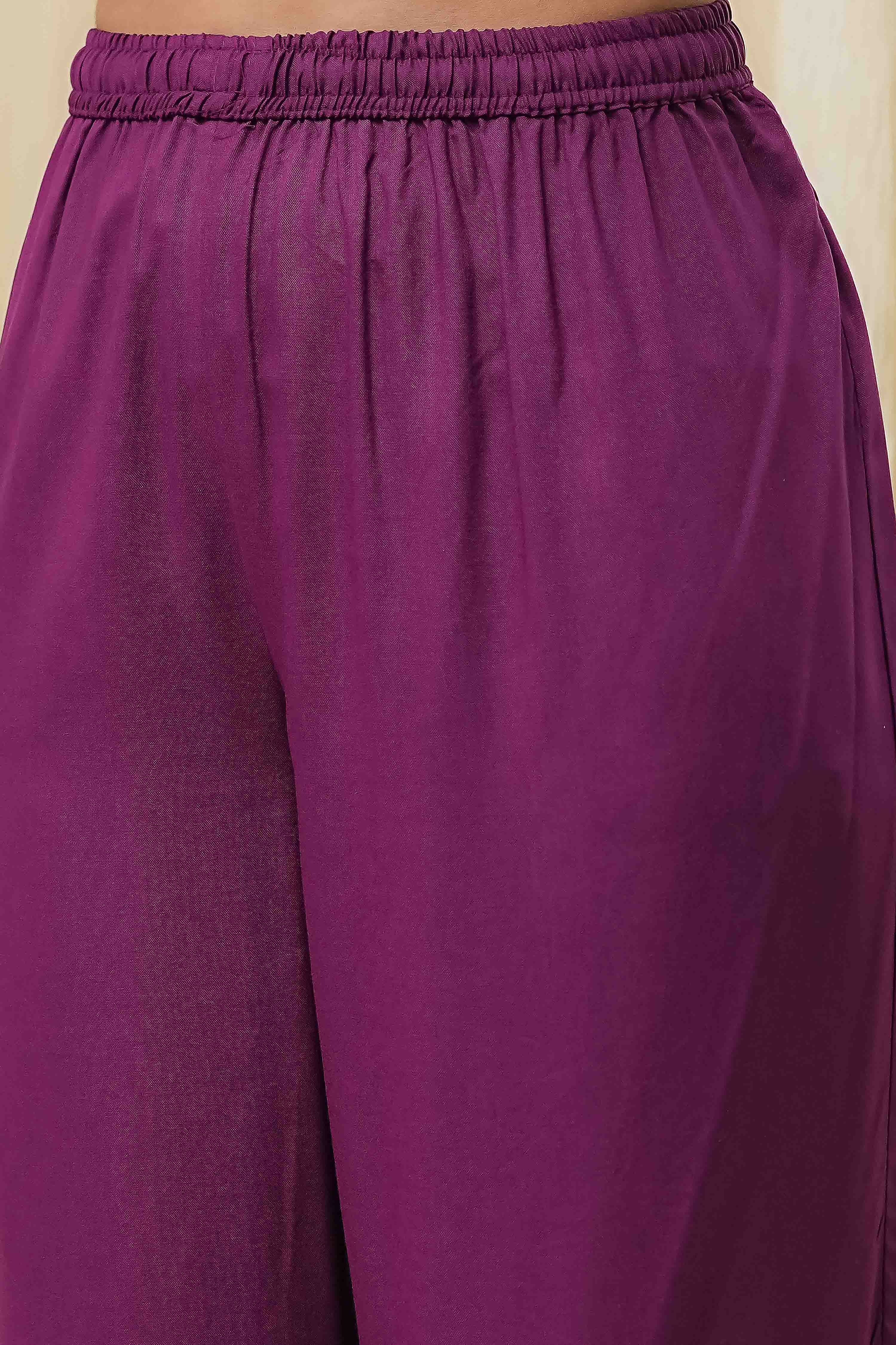 Berry Purple Cotton Straight Suit Set image number 2