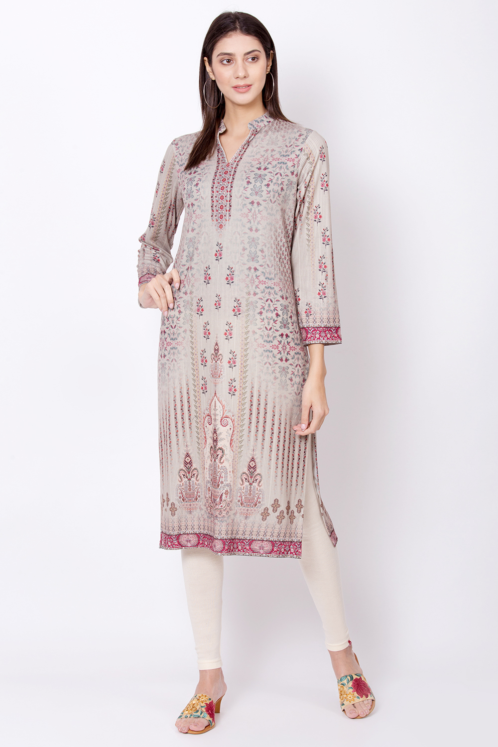 Beige Straight Winter Printed Kurta image number 0