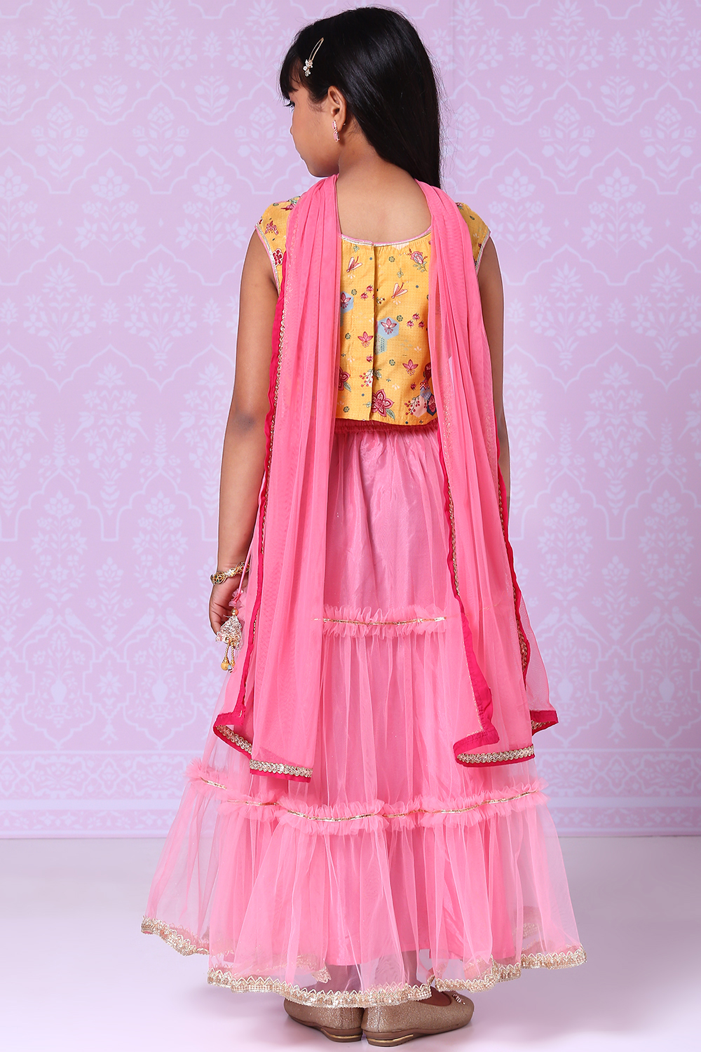 Yellow And Pink Art Silk Straight Kurta Lehenga Suit Set image number 7