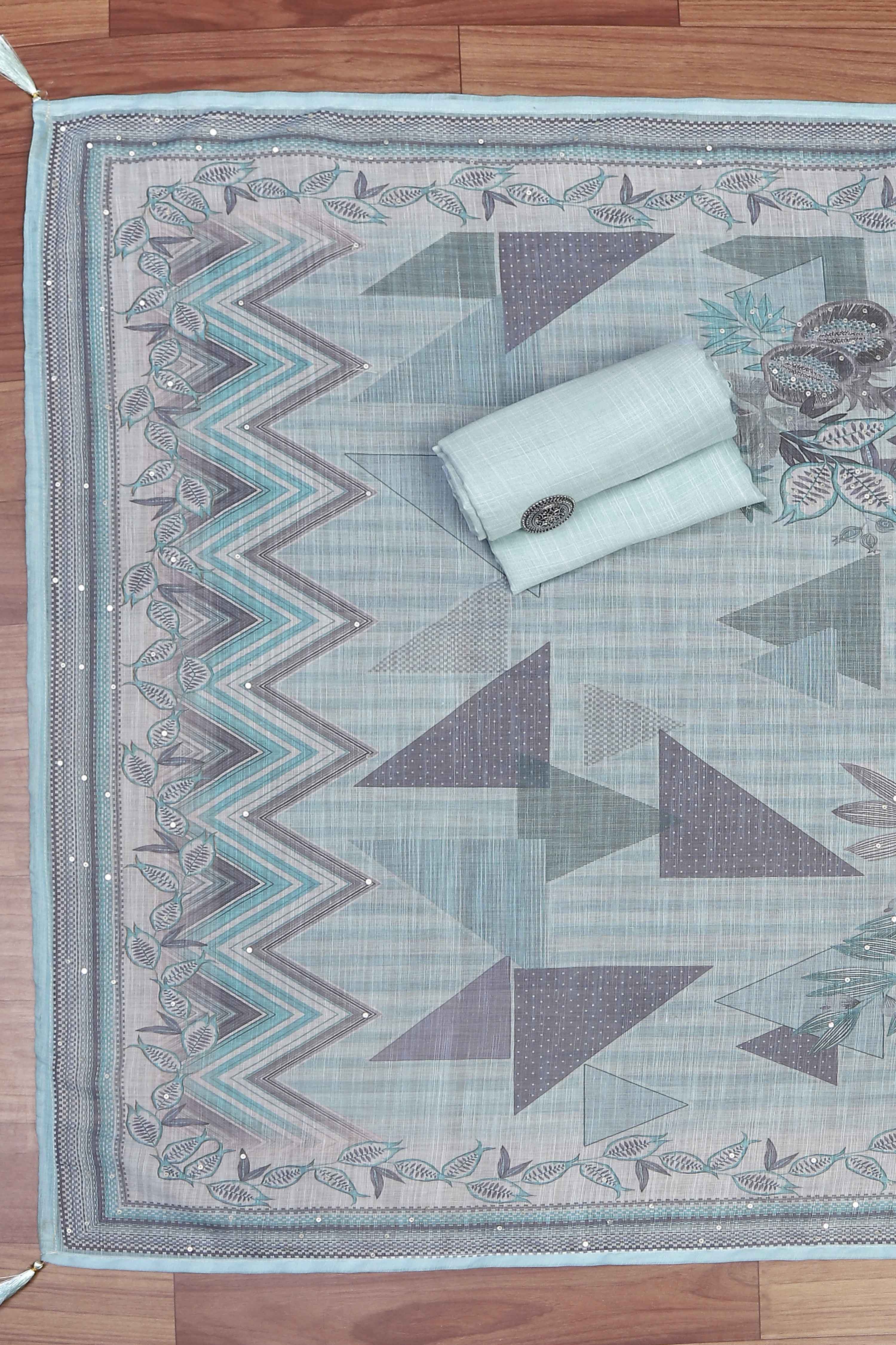 Fawn Linen Unstitched Suit Set image number 3