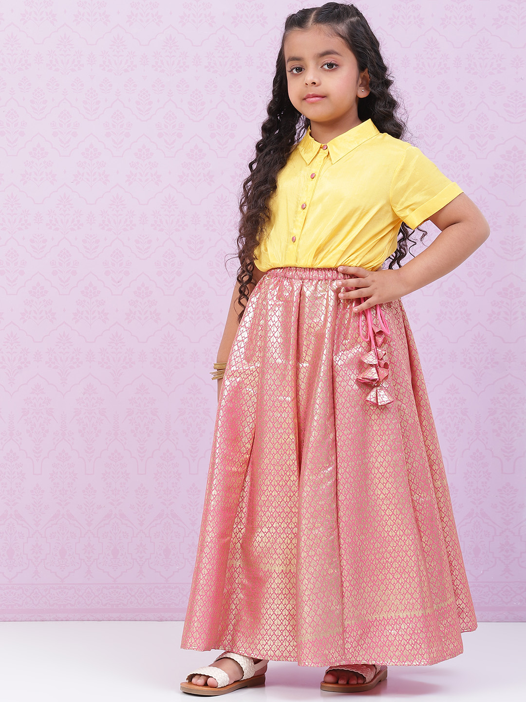 Pink Viscose Printed Short Top Lehenga Set image number 0