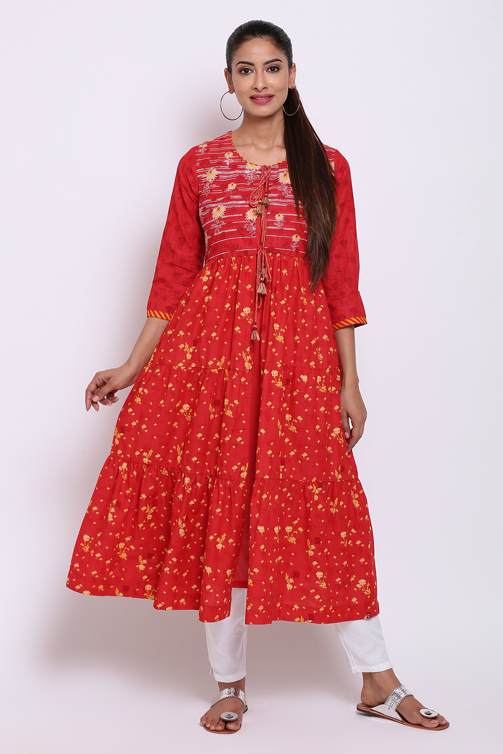 White Cotton Straight Printed Kurta image number 2