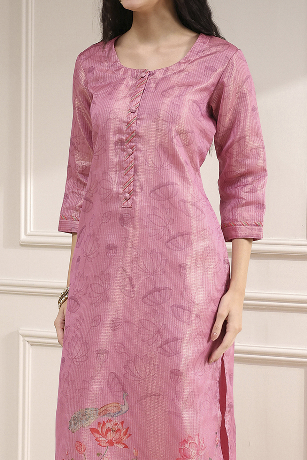 Pink Cotton Printed Unstitched Suit Set image number 2