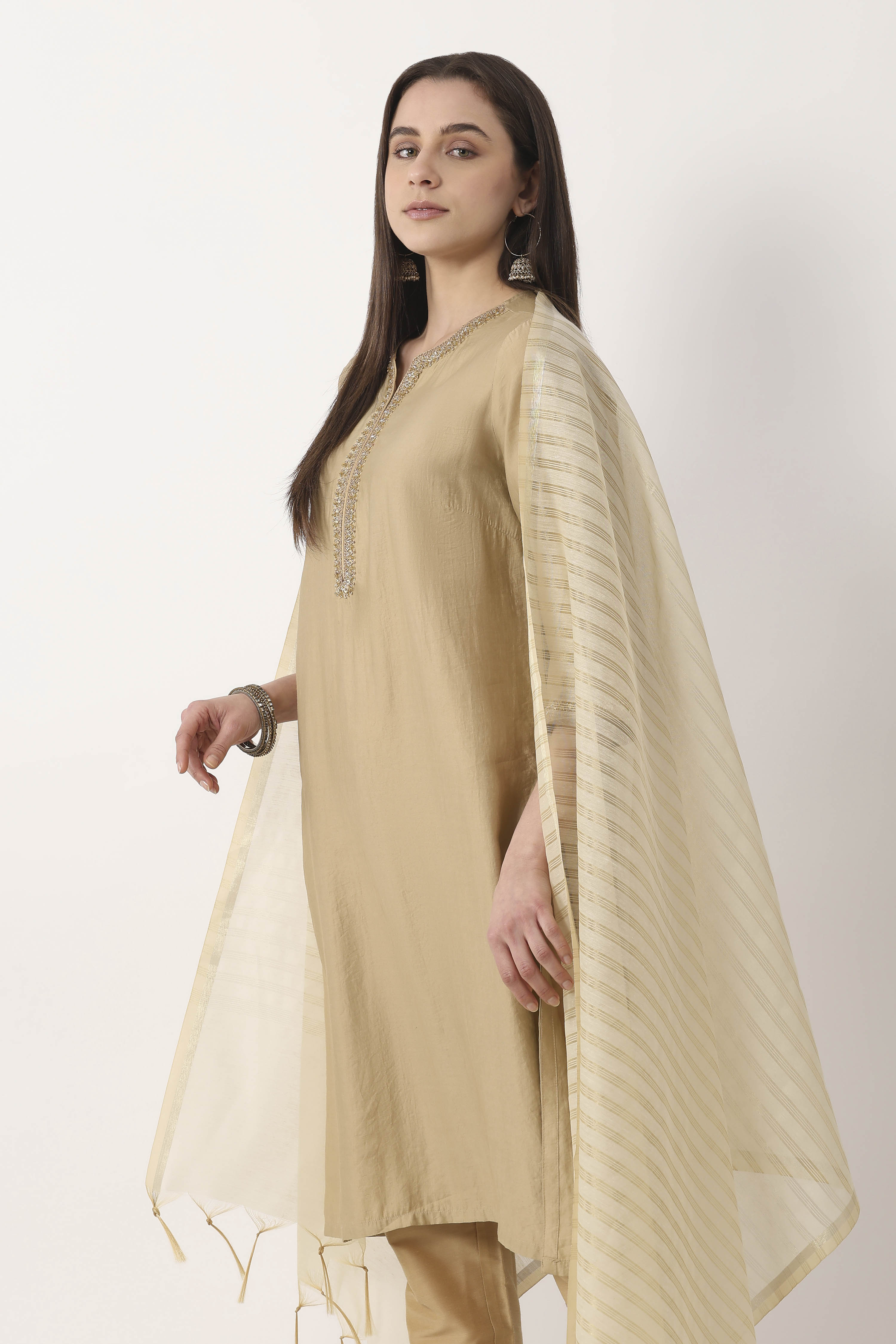 Off White Art Silk Dupatta image number 1
