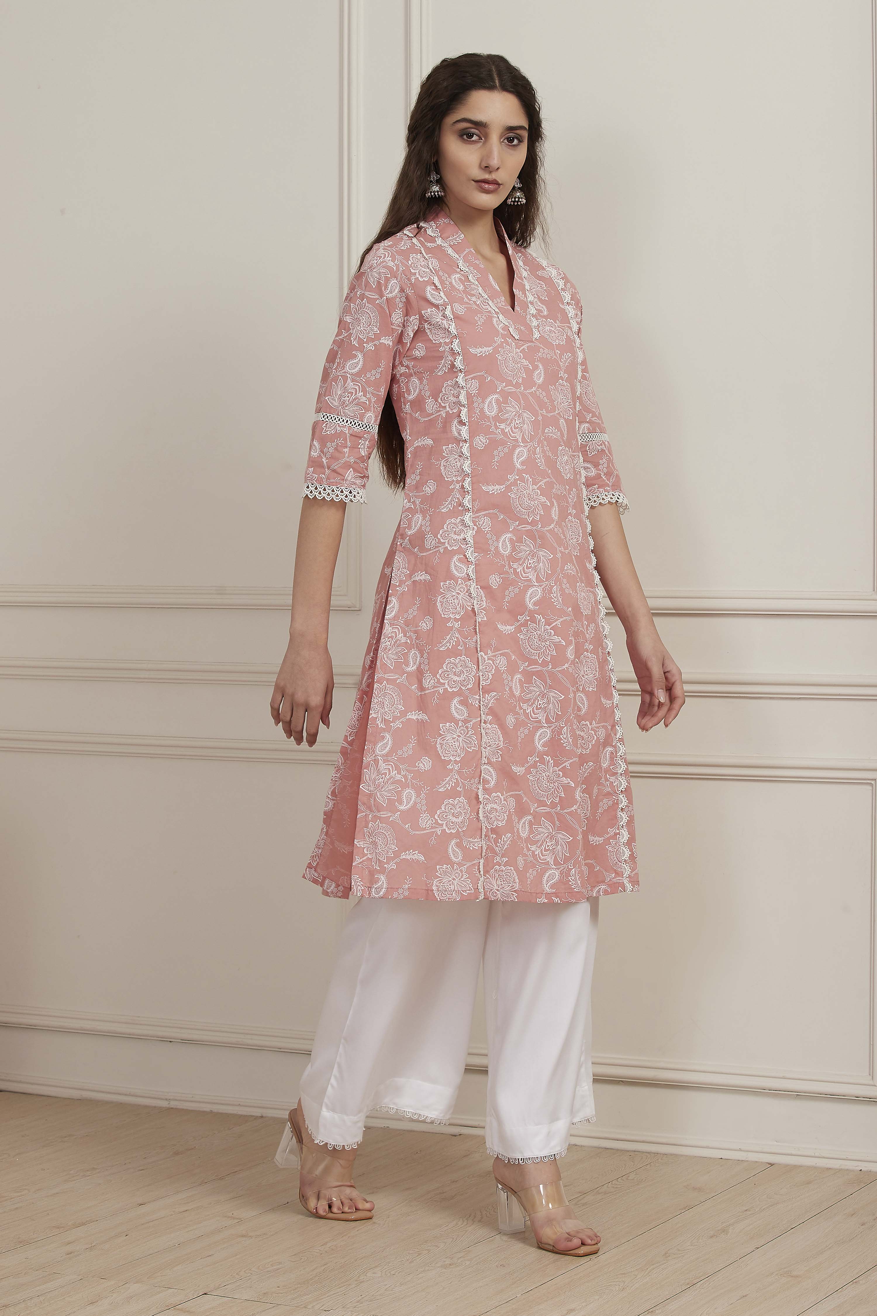 Blue Cotton Straight Kurta image number 4