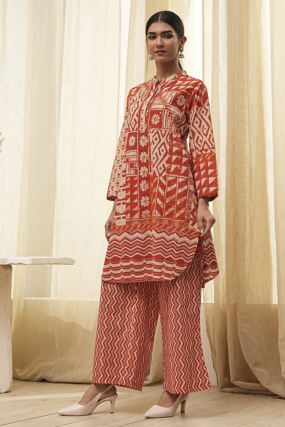 Rust Pure Cotton Printed Kurta Set image number 3