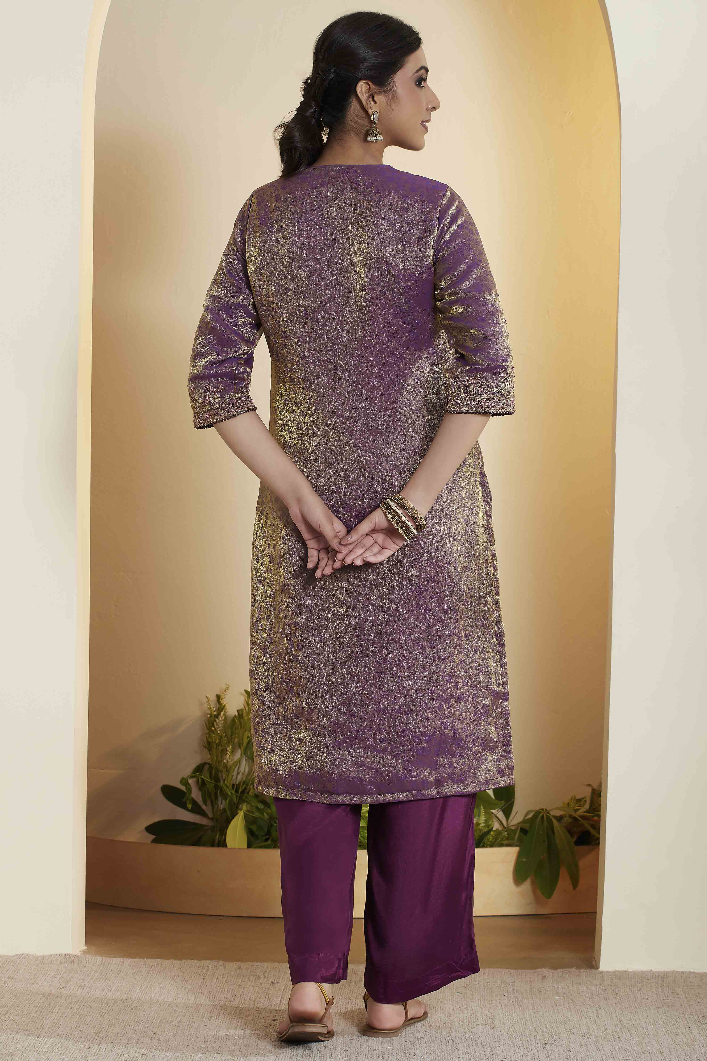 Purple Viscose Blend Straight Fusion Set image number 6
