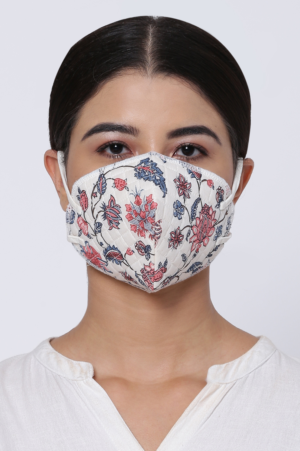 White Cotton Printed Face Mask image number 0