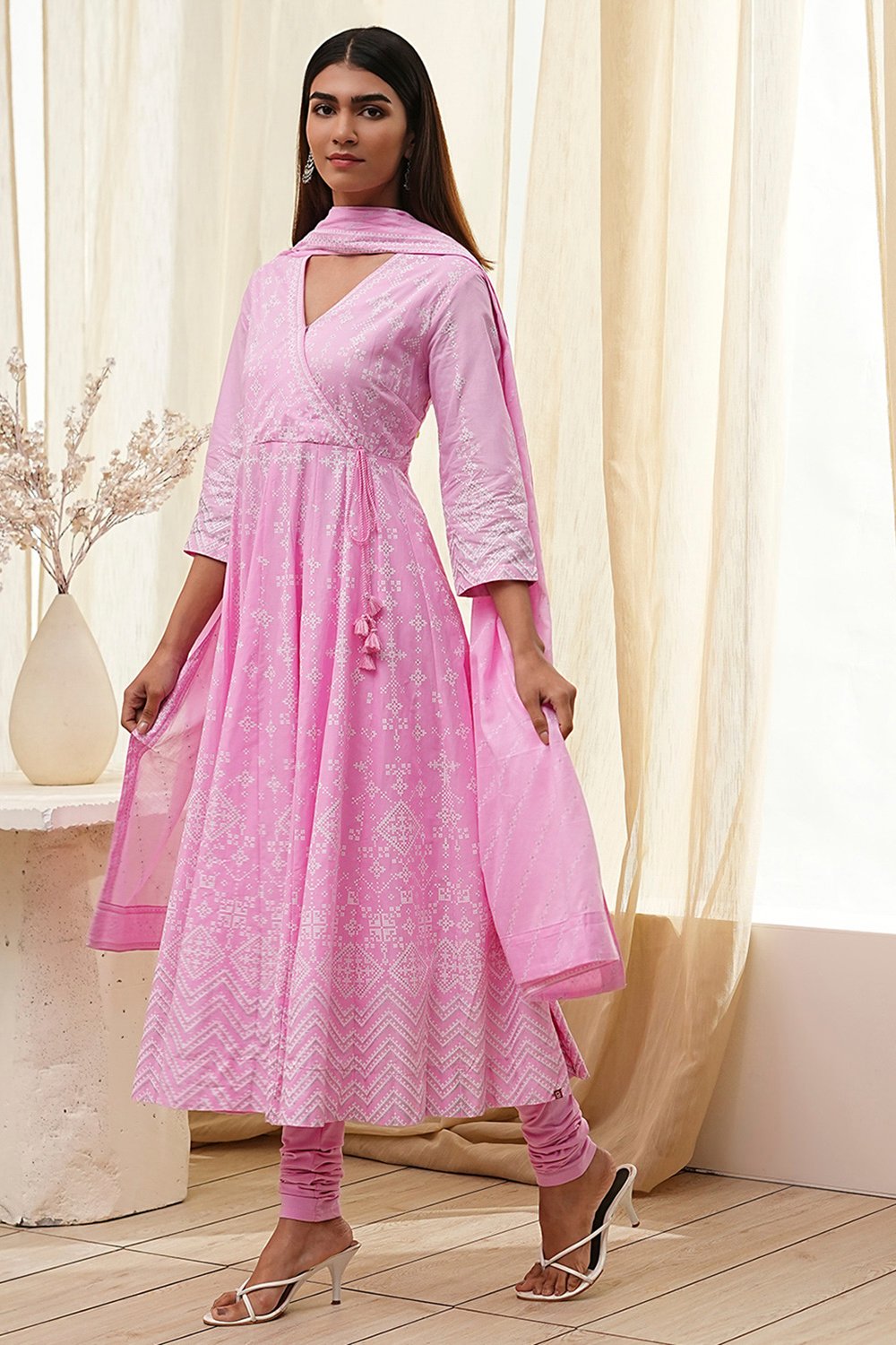 Pink Cotton Anarkali Suit Set image number 3