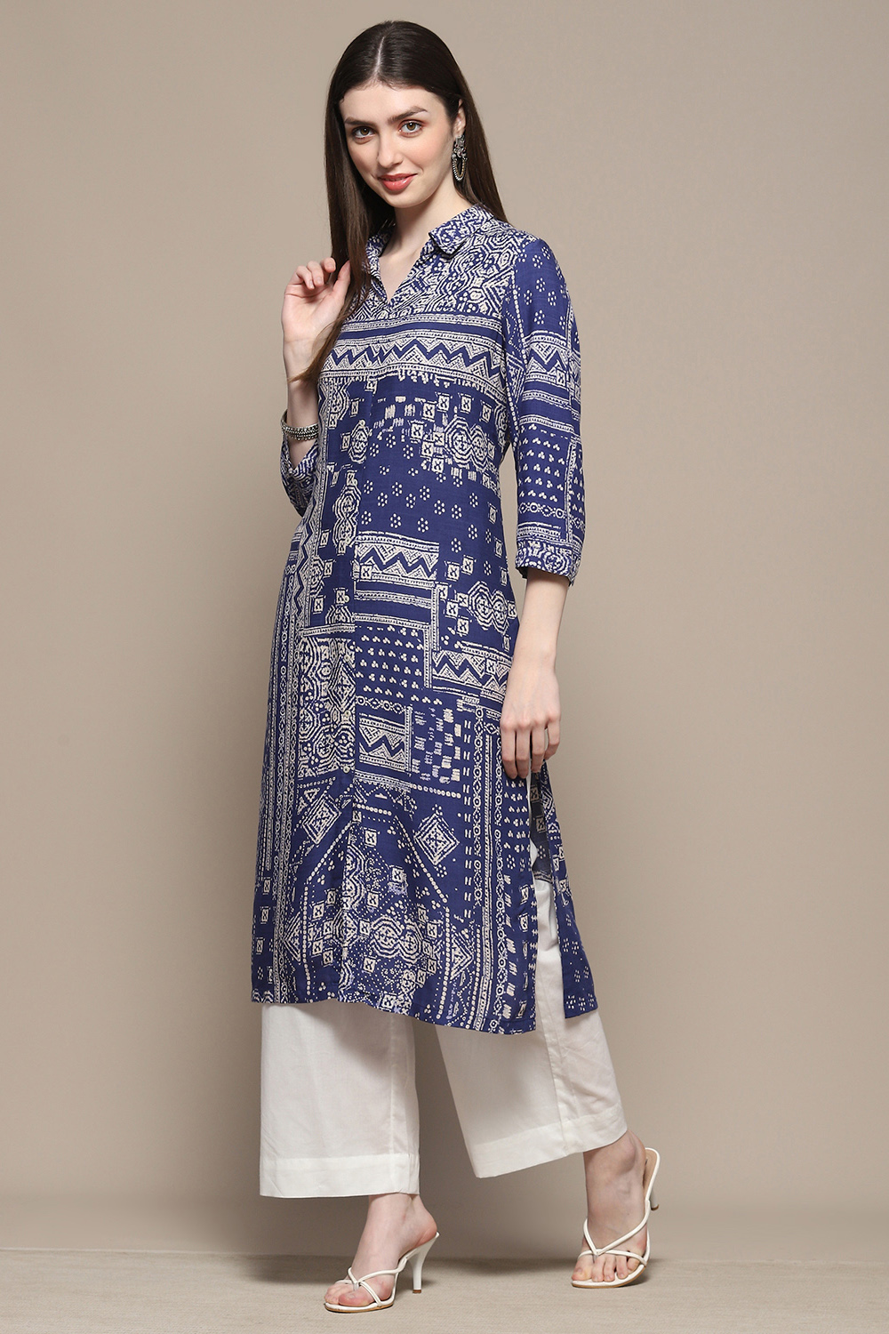 Indigo Rayon Straight Kurta image number 2