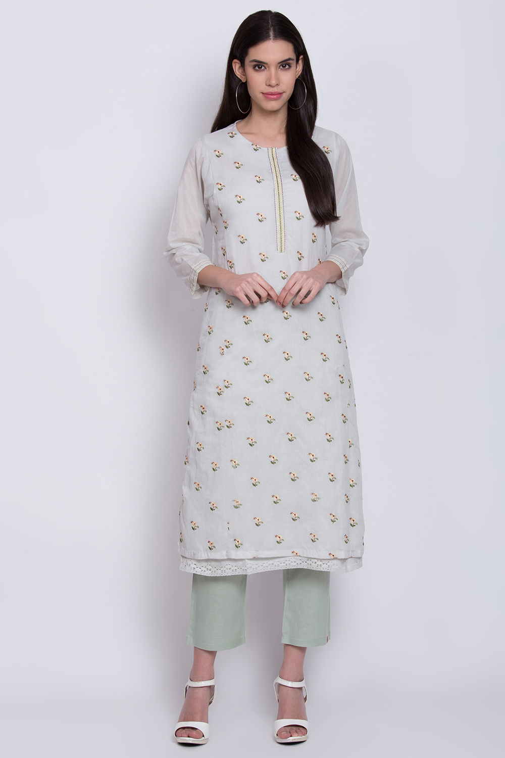 Ice Blue Cotton Straight Kurta image number 0