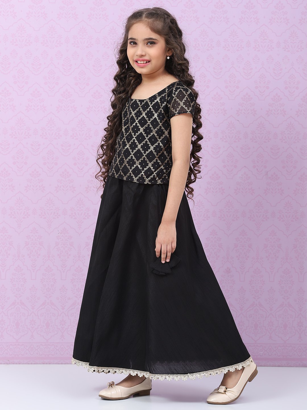 Black Art Silk Straight Lehenga Set image number 4