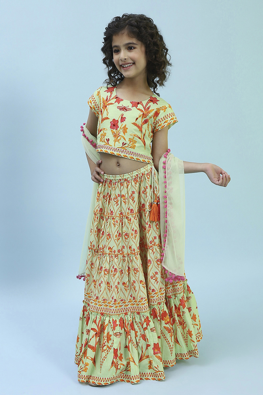 Lime Green Cotton Lehenga Set image number 4