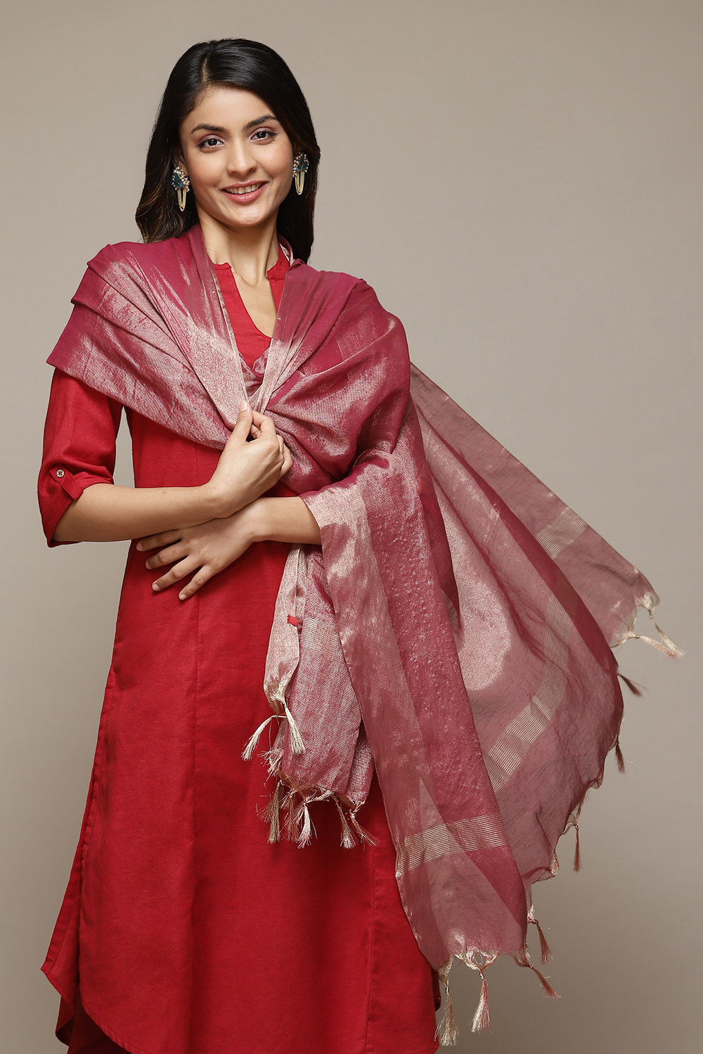 Plum Cotton Blend Dupatta image number 1