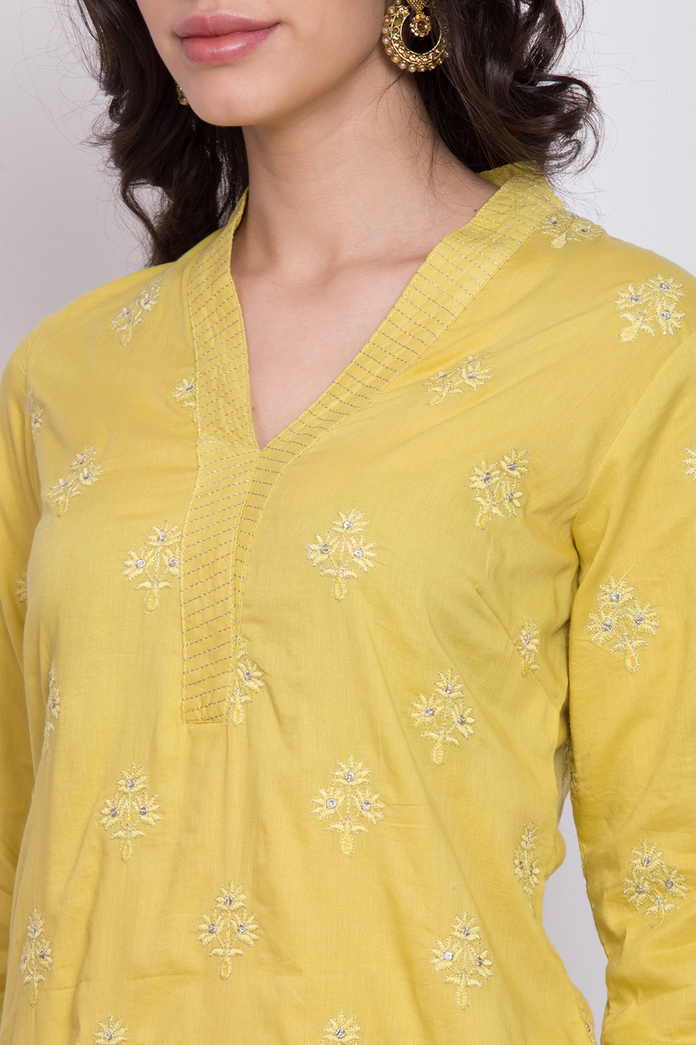 Yellow Cotton Straight Kurta Pant Suit Set image number 1