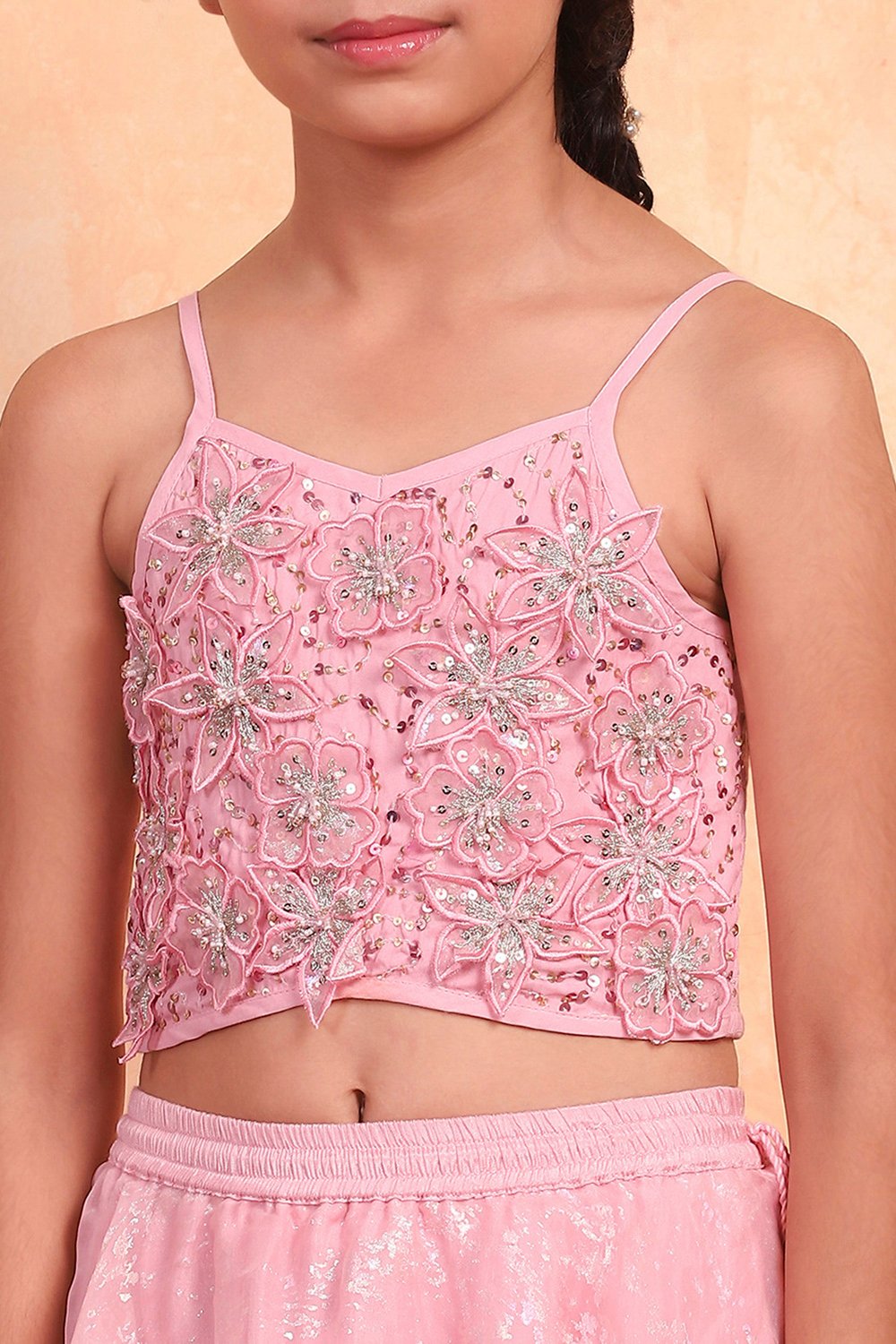 Pastel Pink Shantoon Blouse Lehenga Set image number 1