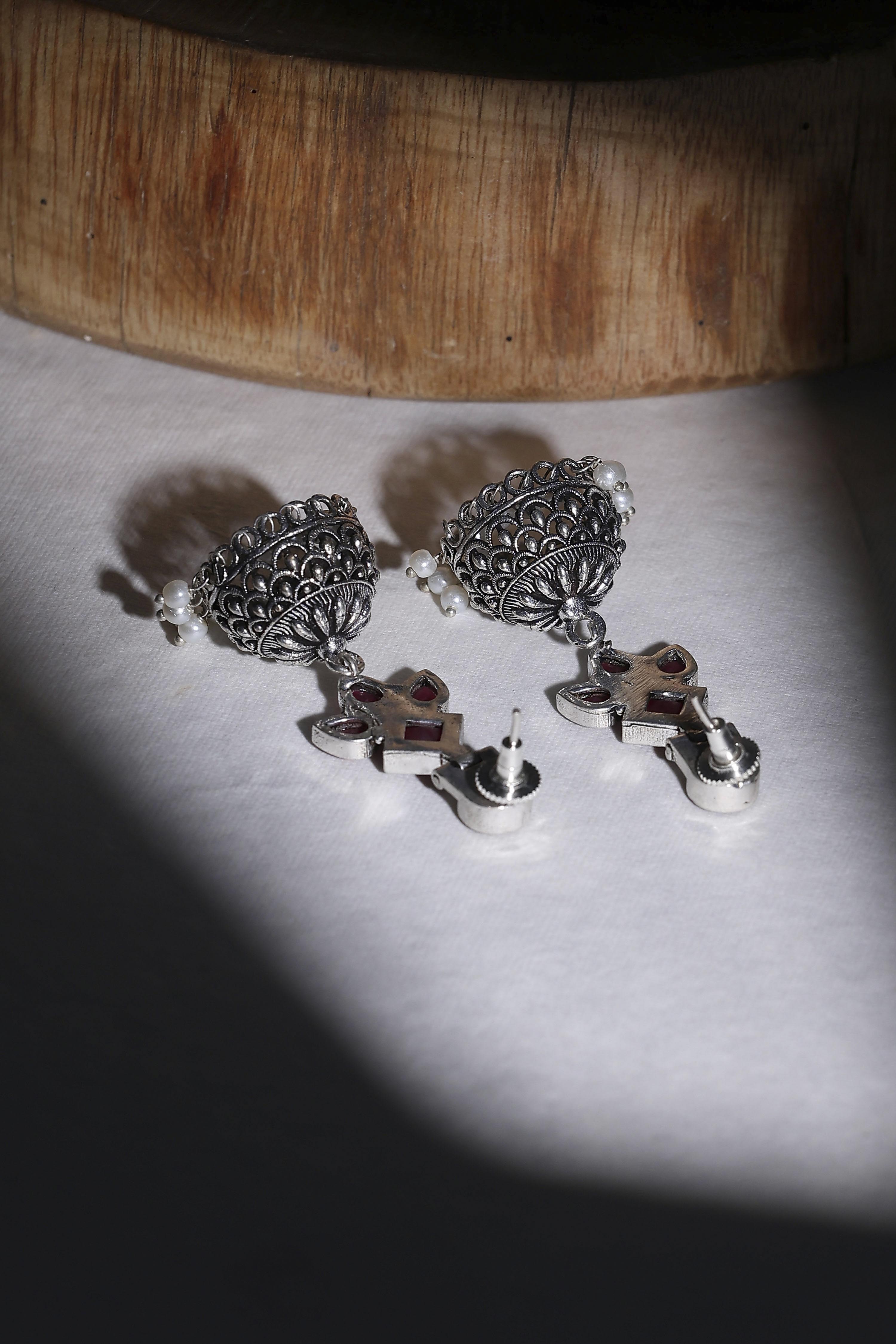 Dark Pink Stone Earrings image number 2