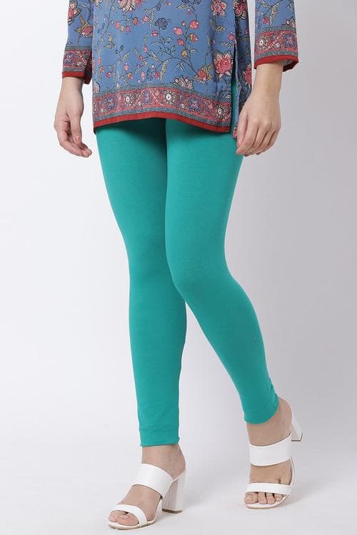 Green Cotton Lycra Leggings image number 2