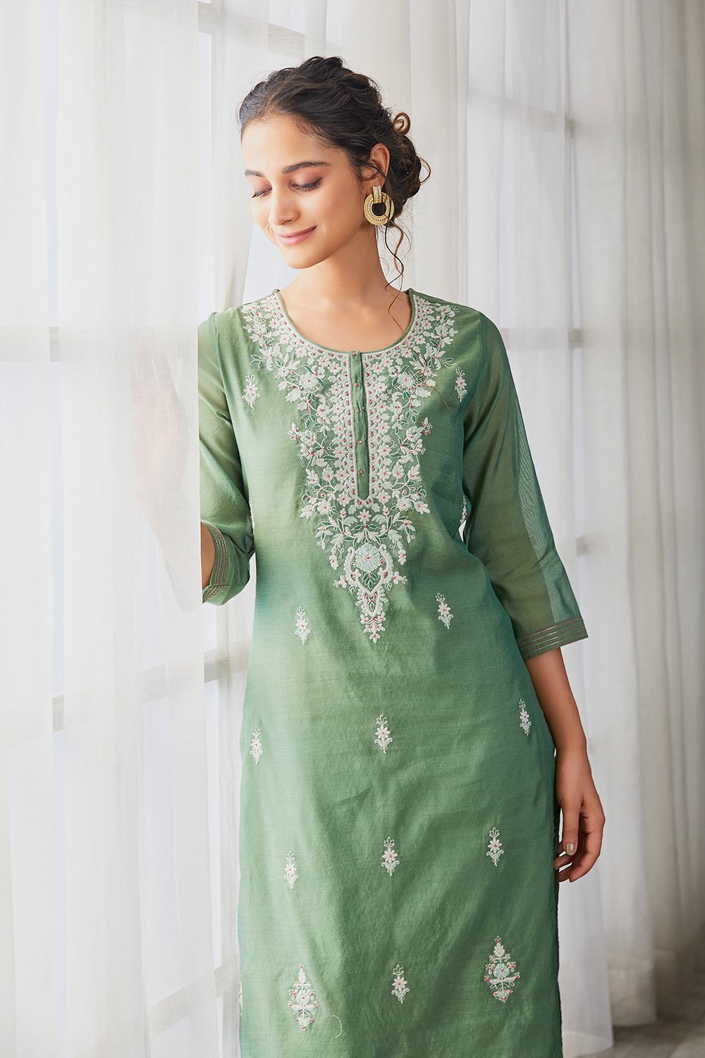 Sape Green Polyester Straight Kurta image number 6