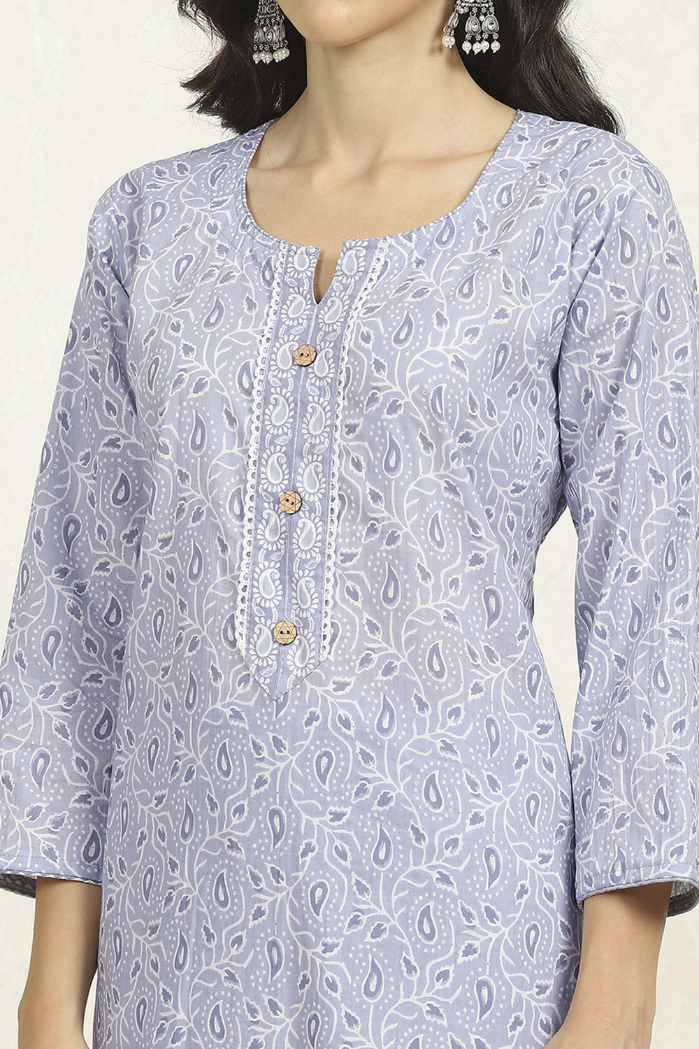 Blue Cotton Unstitched Suit Set image number 2