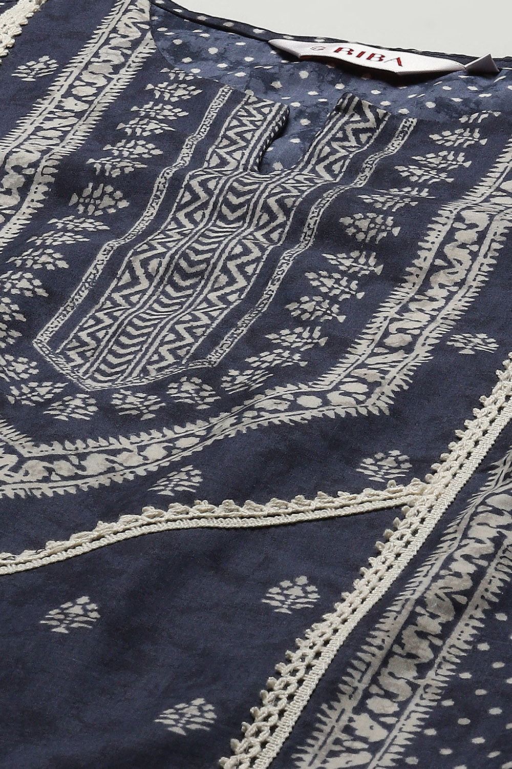 Indigo Cotton Straight Suit Set image number 1