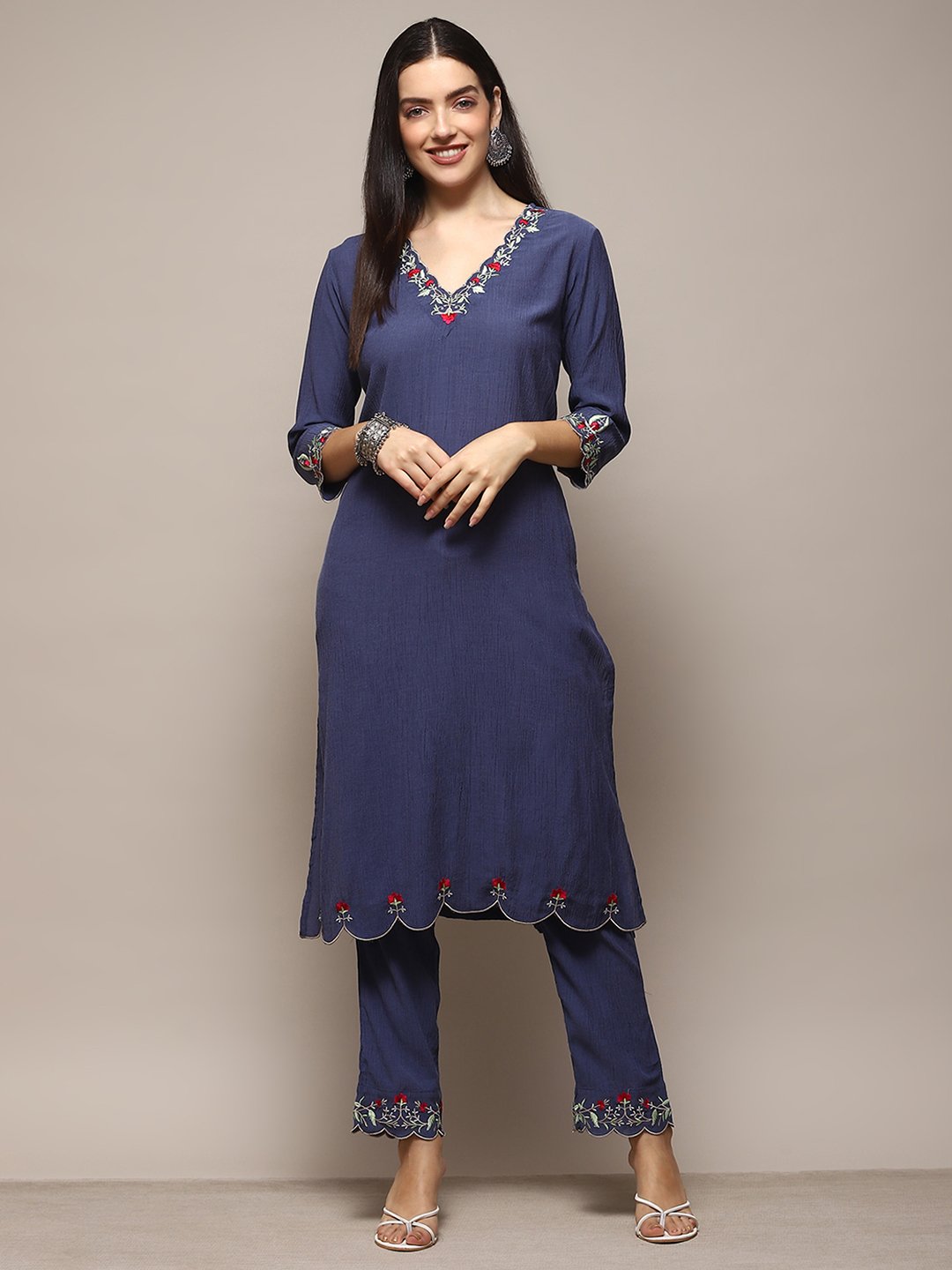Pink Poly Viscose Straight Suit Set image number 6