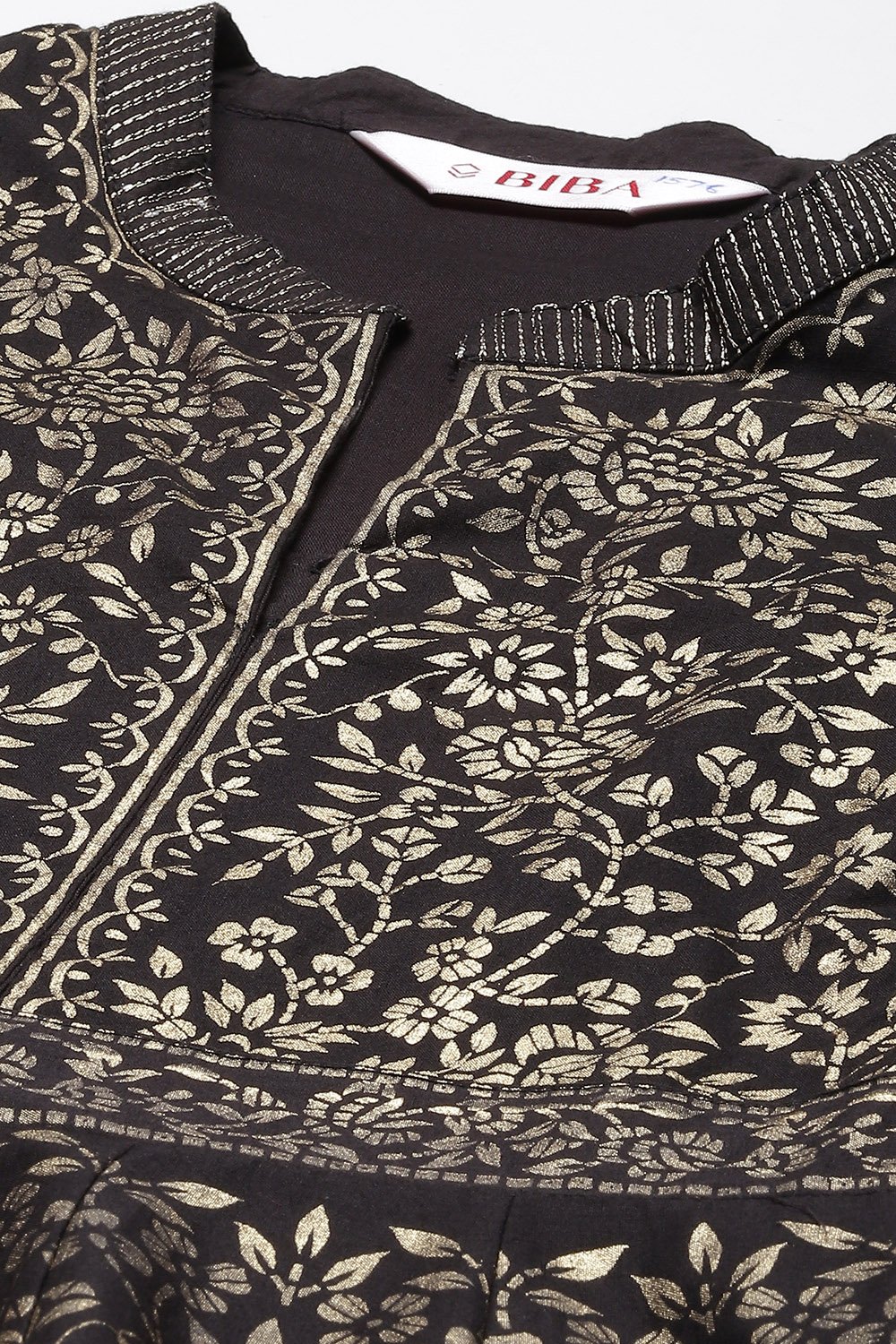 Black Cotton Flared Printed Dress image number 1