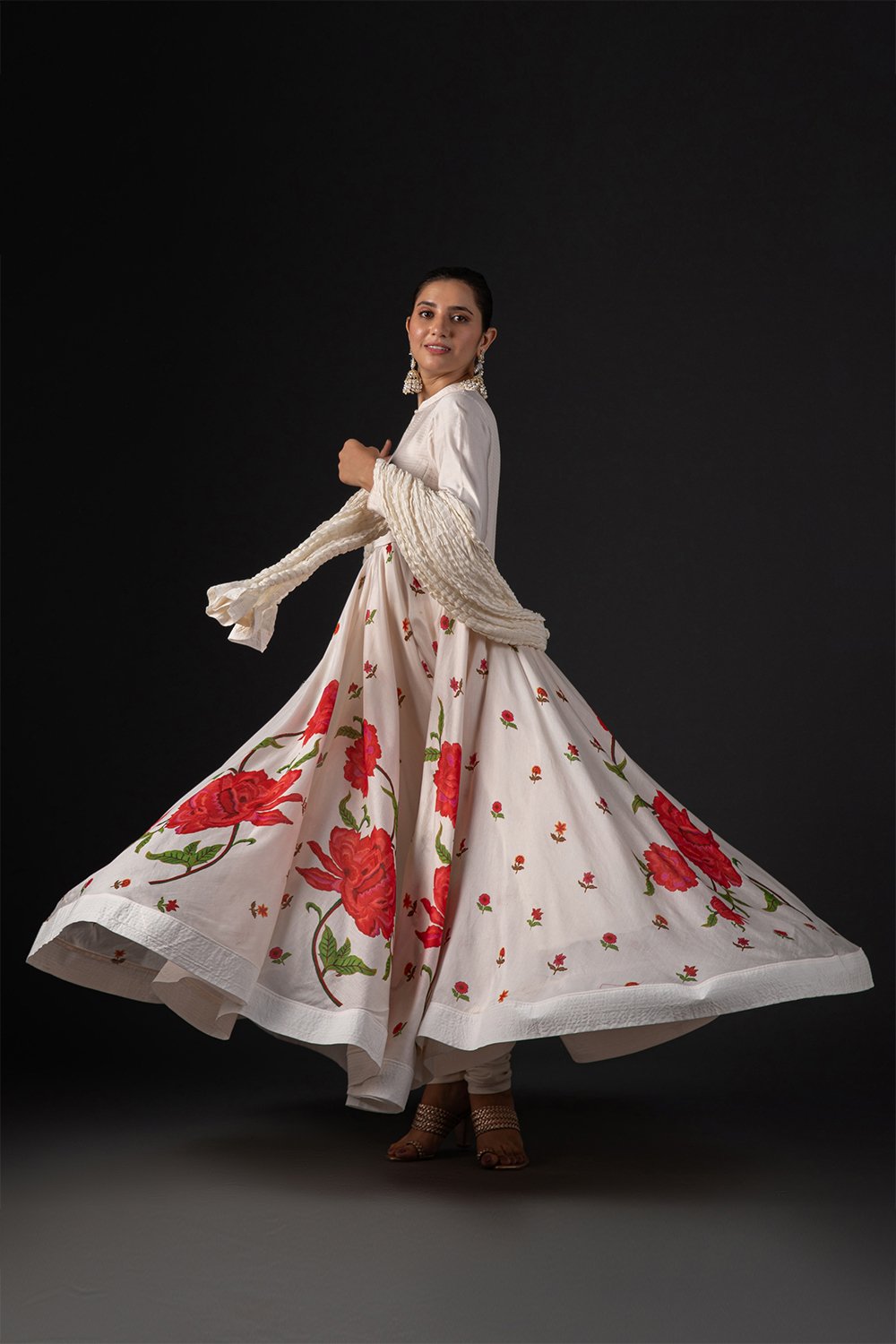 Rohit Bal Ivory Cotton Silk Anarkali Printed Suit Set image number 10