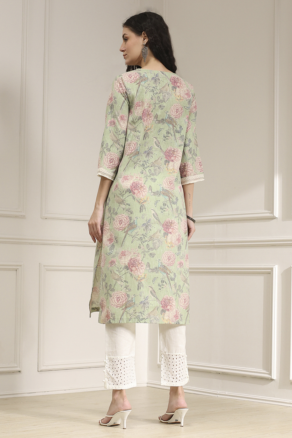 Yellow Cotton Blend Printed Straight Kurta image number 3