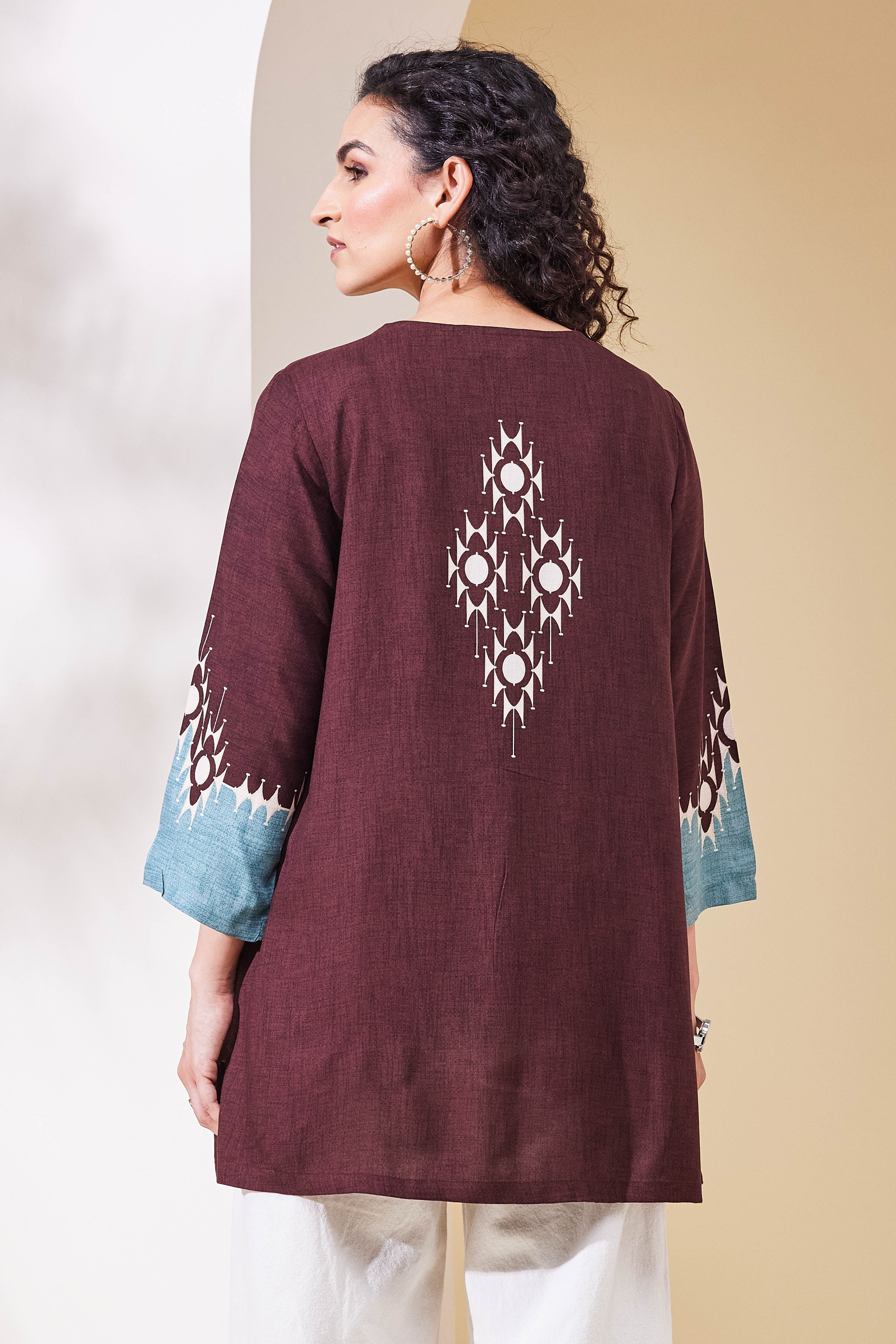 Brown Viscose Rayon Straight Top image number 3